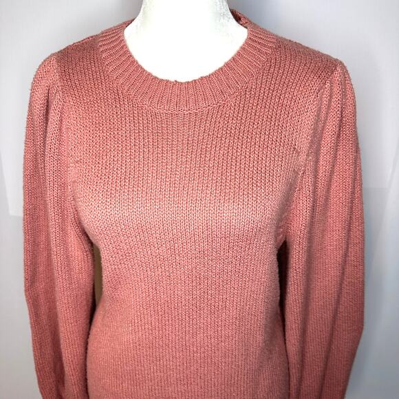 525 REVOLVE Pink Cotton Knit Balloon Sleeve Crew Sweater Women's Medium - Picture 2 of 7